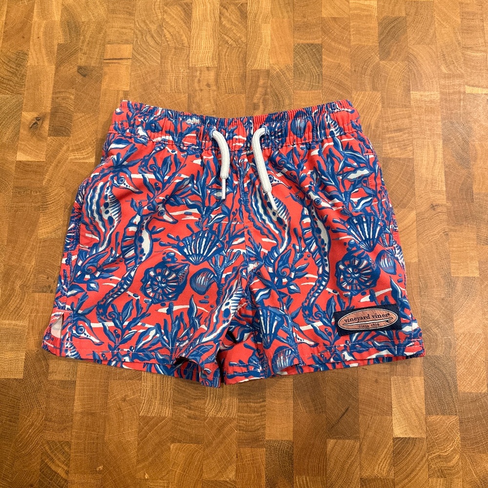 Vineyard Vines Kids Swim Trunks - Red and Blue